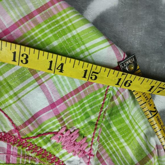 Ariat Shirt Womens Large Green Pink Plaid Fitted Western Pearl Snap Embroidered - Picture 10 of 14